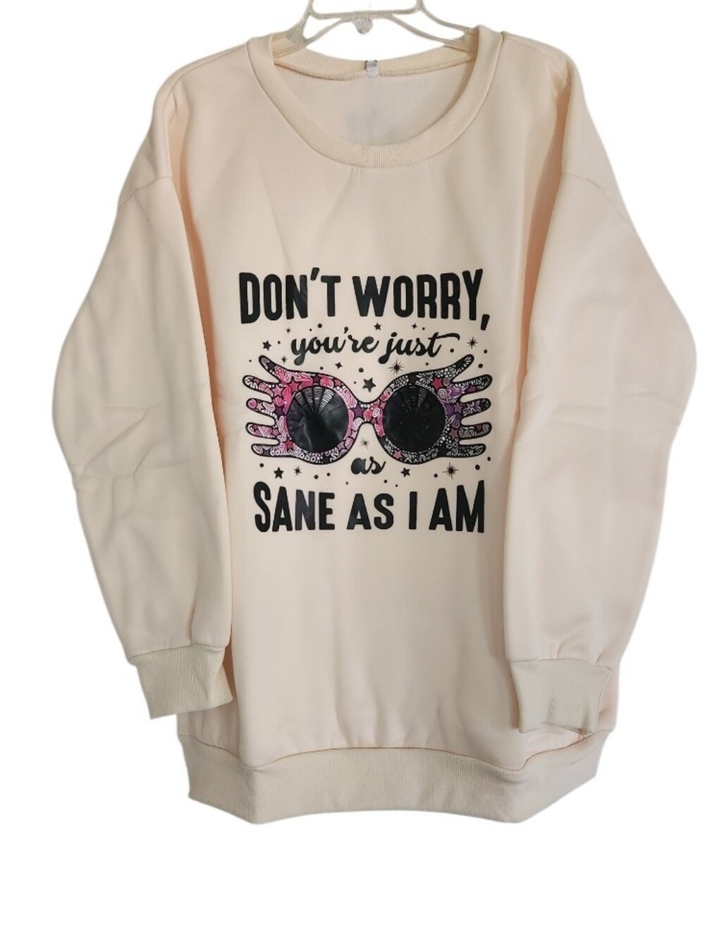 Cream Color Graphic Sweatshirt - Don’t Worry Print Sz XL Nwt